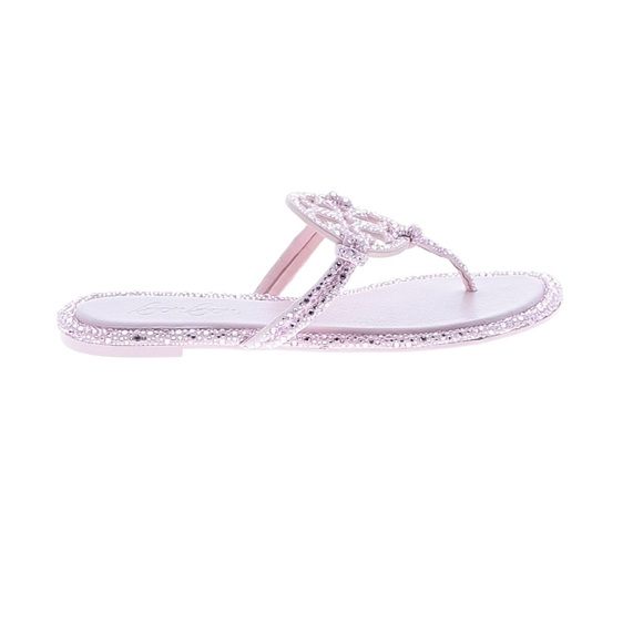Tory Burch x BonBon Women's Miller Knotted Crystal Suede/Crystal Sandals Pink 10 - Picture 3 of 14